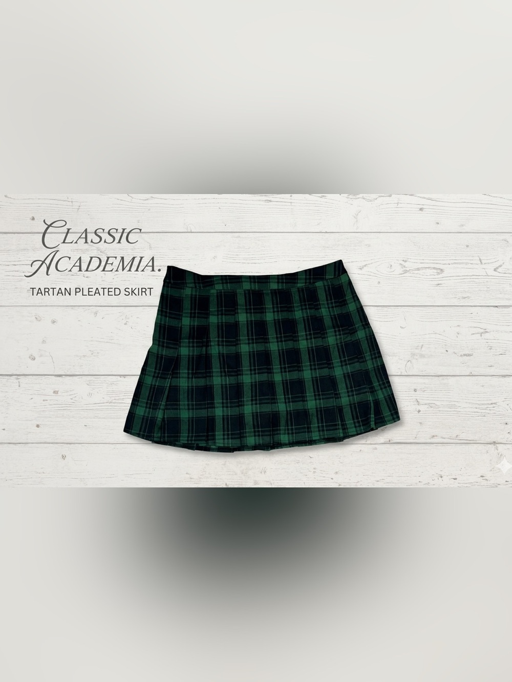 ZHANCHTONG Green & Black Plaid Pleated Mini A-Line Skirt XL High Waist Skater